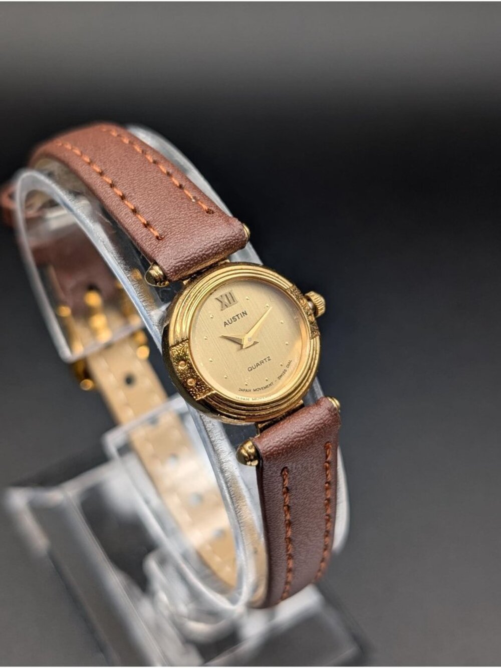 Vintage Austin Gold-Tone Quartz Ladies Watch, New Brown Leather Strap